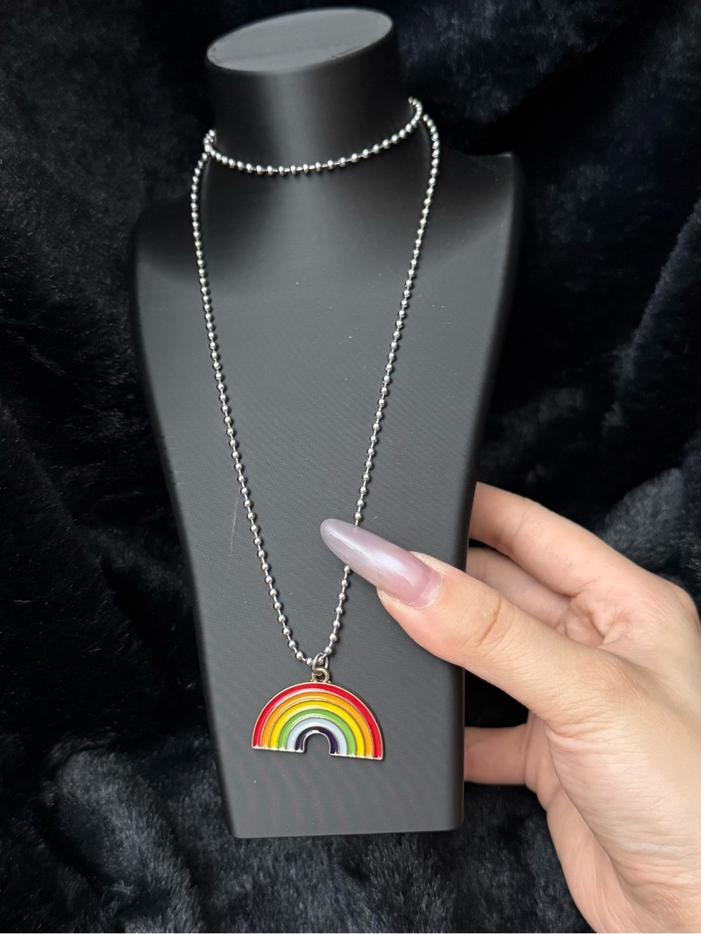 Rainbow Pendant Ball Chain Long Sweater Necklace Brand New Alloy Casual Jewelry